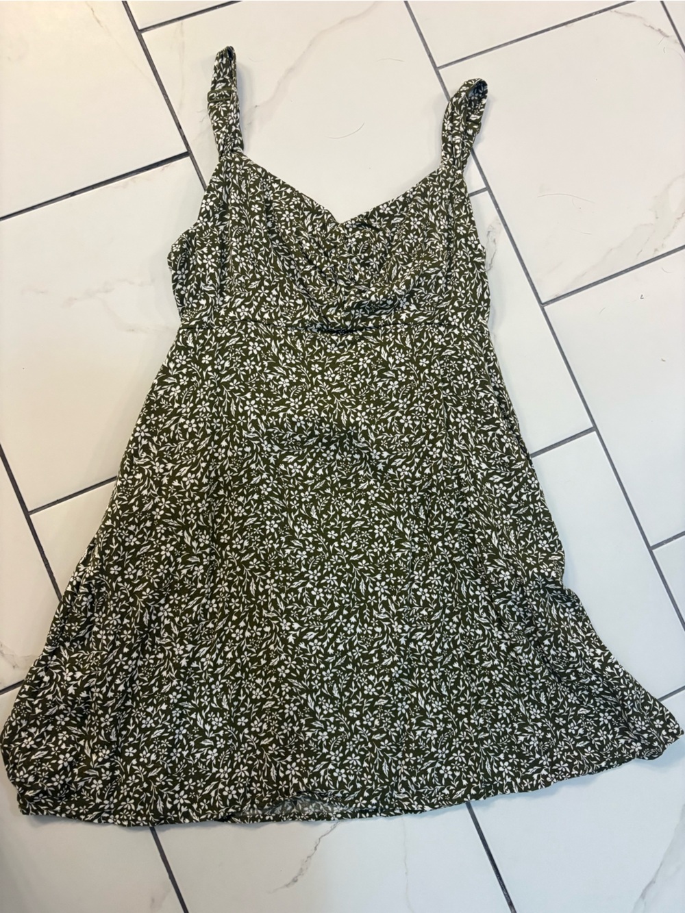 Old Navy Olive Green Mini Floral Mini Dress